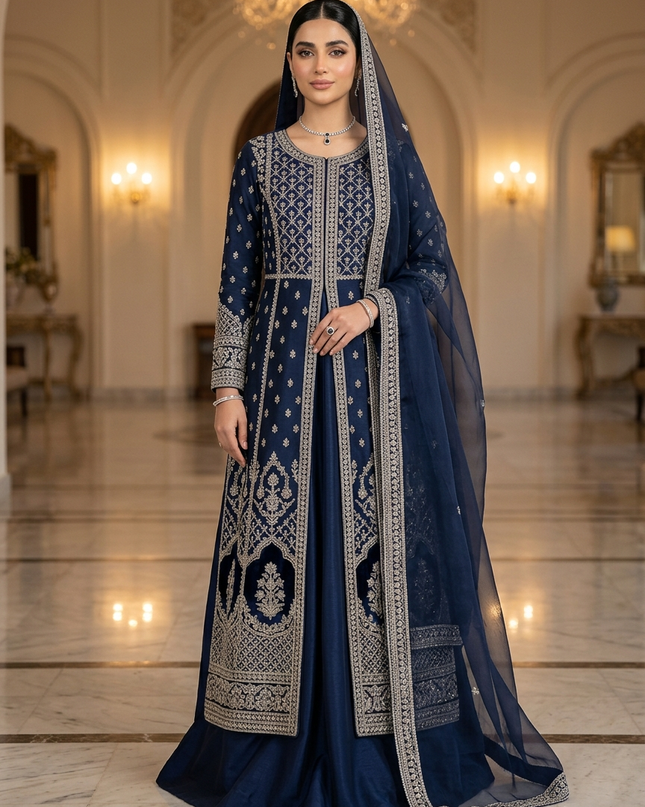 Mehtab - Luxury Velvet & Raw Silk Jacket Ensemble