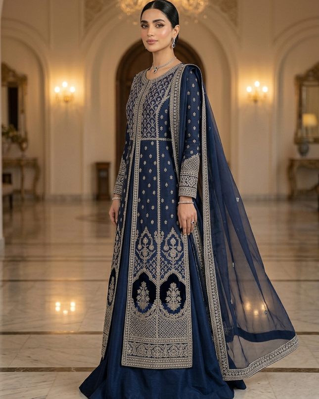 Mehtab - Luxury Velvet & Raw Silk Jacket Ensemble