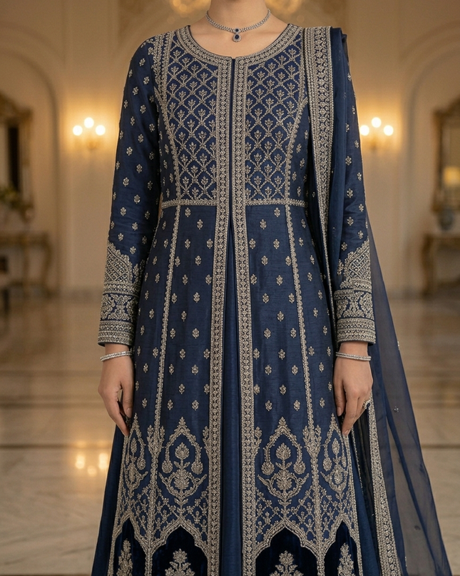 Mehtab - Luxury Velvet & Raw Silk Jacket Ensemble