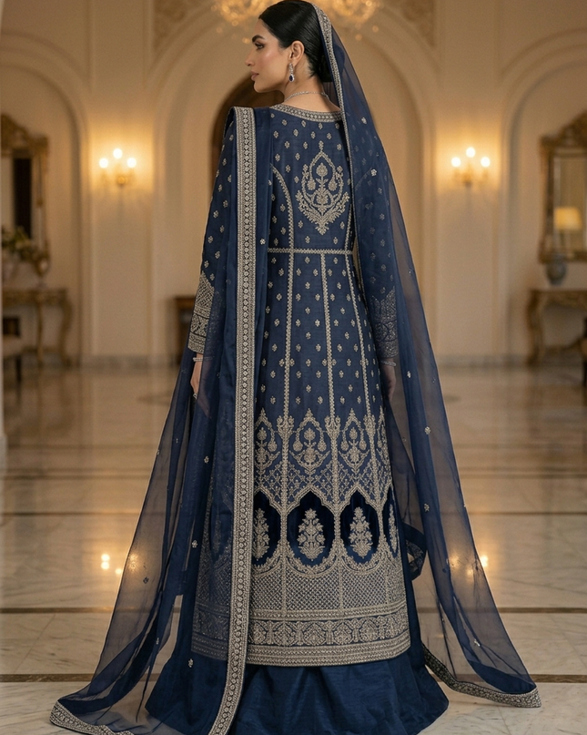 Mehtab - Luxury Velvet & Raw Silk Jacket Ensemble