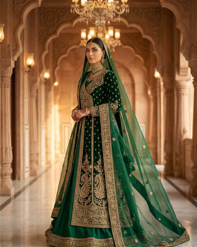 The Emerald Mughal Bridal Angrakha
