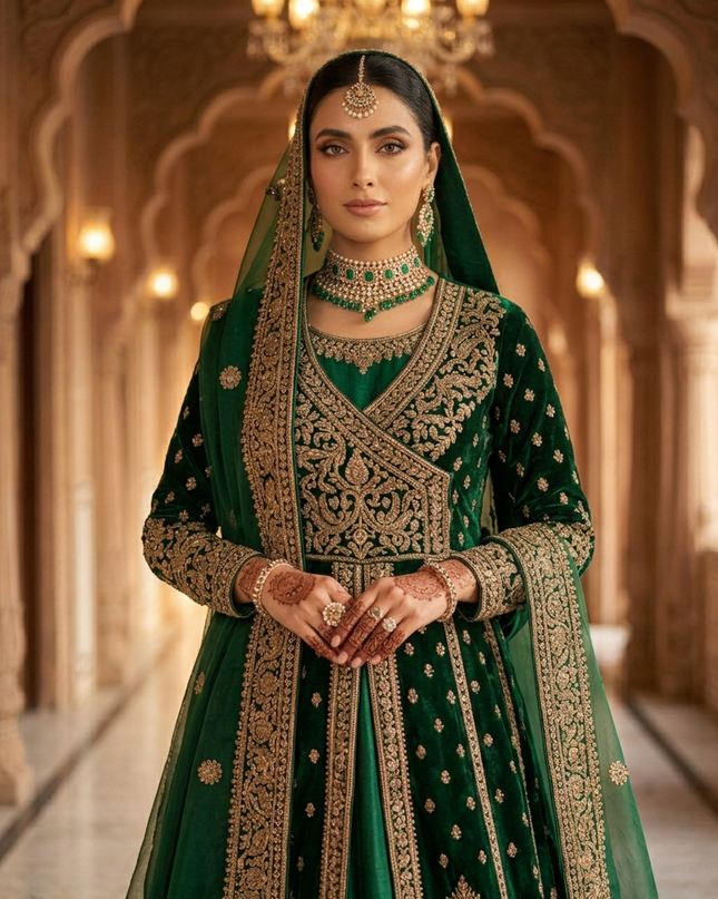 The Emerald Mughal Bridal Angrakha