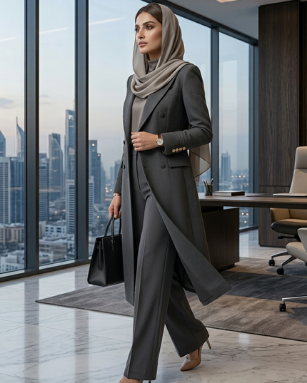 The Executive Double-Breasted Trench-Style Pant Suit Set