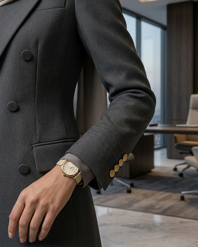 The Executive Double-Breasted Trench-Style Pant Suit Set
