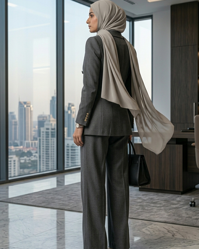 The Executive Double-Breasted Trench-Style Pant Suit Set