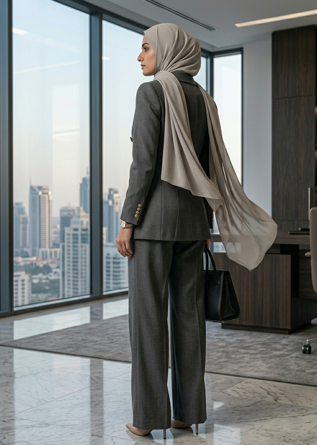 The Executive Double-Breasted Trench-Style Pant Suit Set