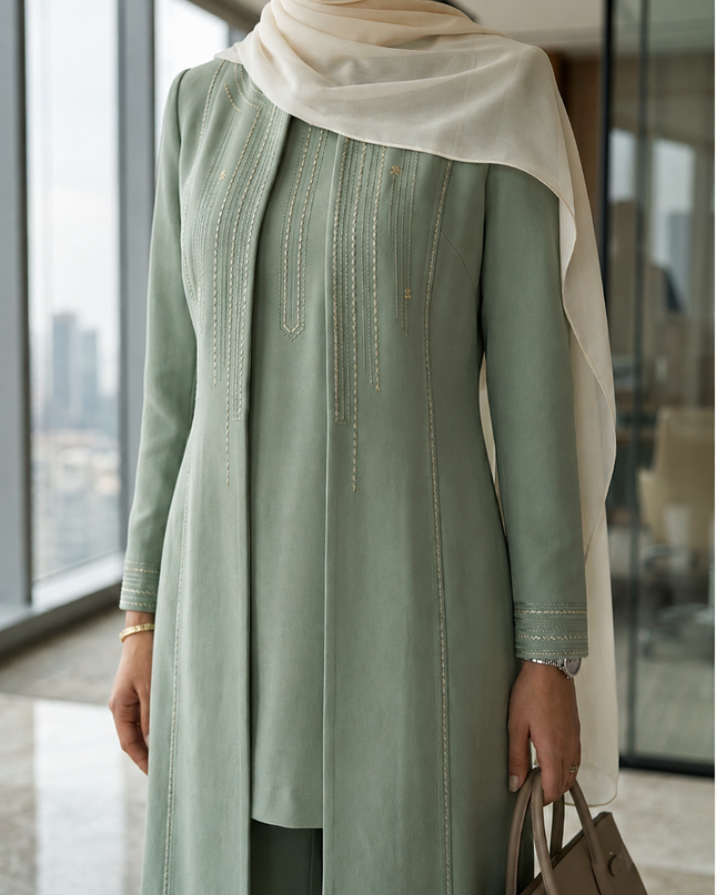 The Sage Executive Co-Ord Set – Luxury Modest Tailored Office Coat & Trouser Suit
